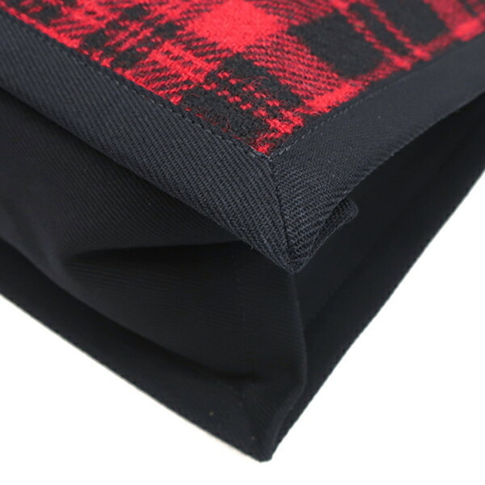 Saint Laurent Red Tote Bag Wool Black Check Gauche Yves Rive View 4